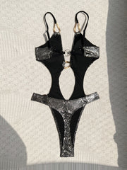 Print Tie Up Backless One Piece Swimsuit CASF 6821