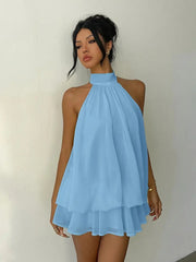 Sexy Backless Solid Color Mini Dress GYWO 55056