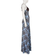 Plaid Patchwork Sling Backless Maxi Dress GPKJ MR49476