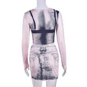 Fashion Long Sleeve Print Skirts Two Piece Set GNZD 9651SD