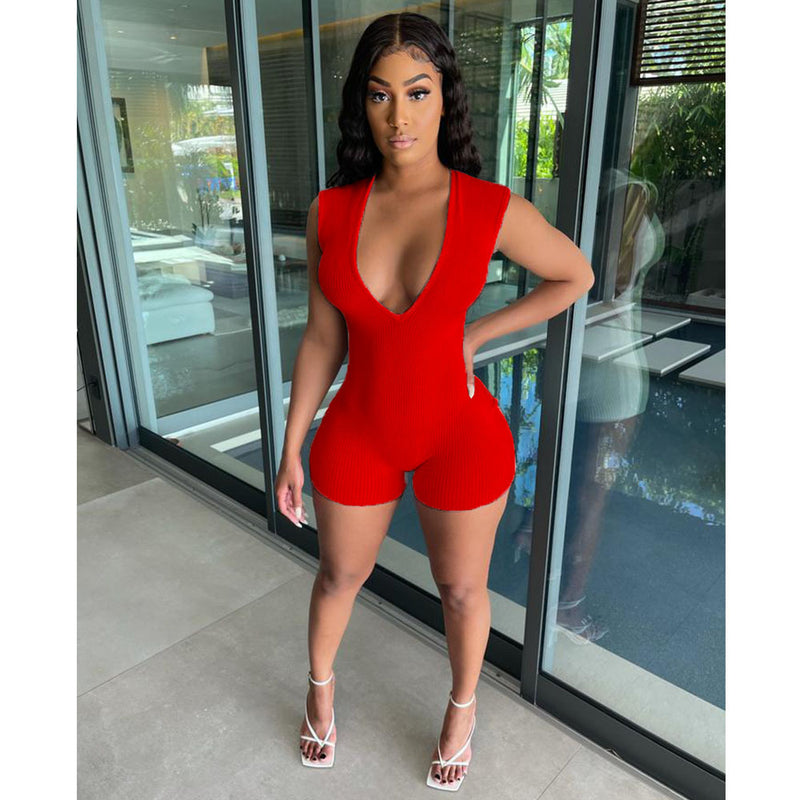 V Neck Sleeveless Slim Romper GCNF 0115