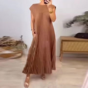 Plus Size Solid Color Pleated Loose Maxi Dress GMAN 28011