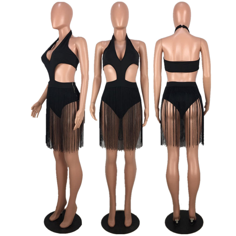 Tassel Deep V Neck One Piece Swimsuit MDF 5060