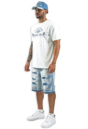Purpose First White Shirt Denim Shorts and Trucker Hat Bundle