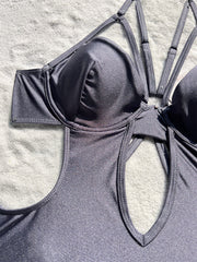Solid Color Hollow Out One Piece Swimsuit CASF 6646