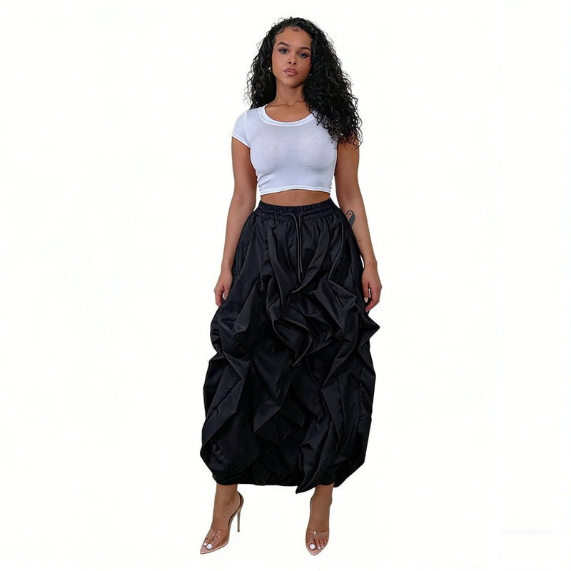 Solid Color Patchwork Ruched Long Skirts NY 3888