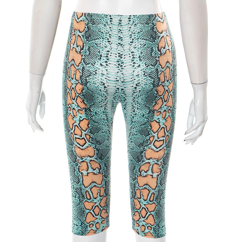 Snake Print Tight Fifth Pants GSBD D25PT151
