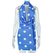 Polka Dots Print Backless Mini Dress GJYO JD305280