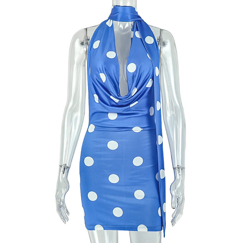 Polka Dots Print Backless Mini Dress GJYO JD305280