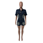 Short Sleeve Lapel Denim Romper LX 6059