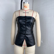 Sexy Single breasted PU Leather Tank Tops GPBY 17143