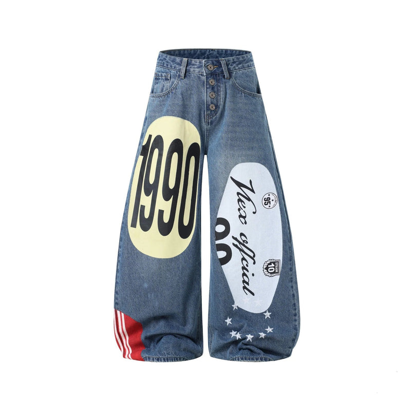 Plus Size Patterned Print Loose Wide Leg Jeans GYLN 3134
