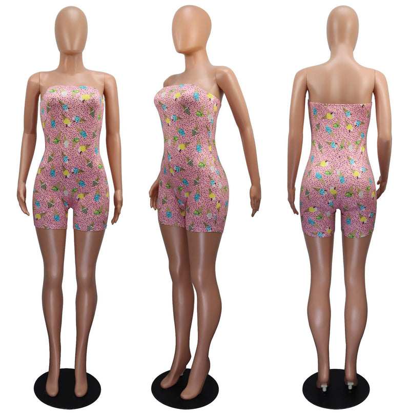 Cartoon Print Strapless Romper GWLS LD201016