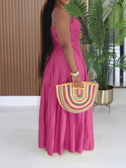 Solid Color Ruched Sling Maxi Dress AIL 349