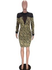 Sexy Printed Mesh Patchwork Long Sleeve Dress LM 8284