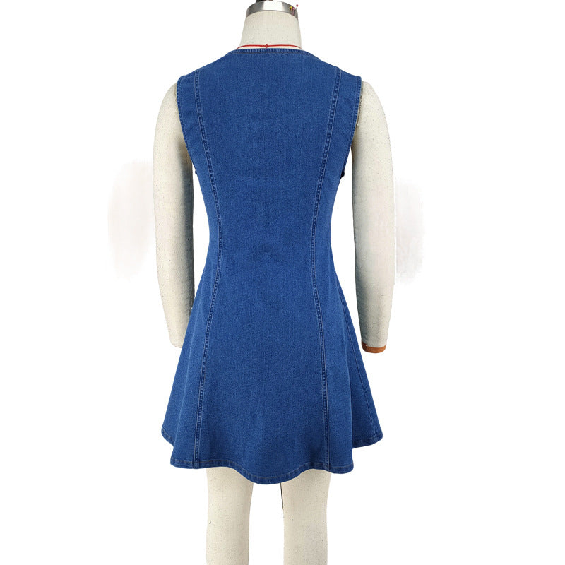 Sleeveless Single Breasted Button Mini Dress GDAM 218999