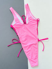 Solid Hollow Out Bandage One Piece Swimsuit CSYZ A23H