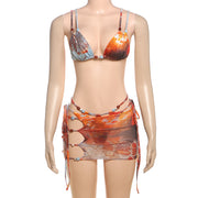 Sexy Mesh Tie Up Bikinis Three Piece Swimsuit XEF K25S67251