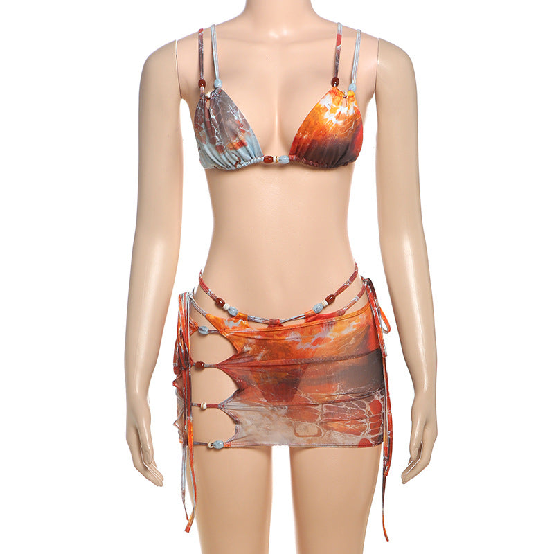 Sexy Mesh Tie Up Bikinis Three Piece Swimsuit XEF K25S67251