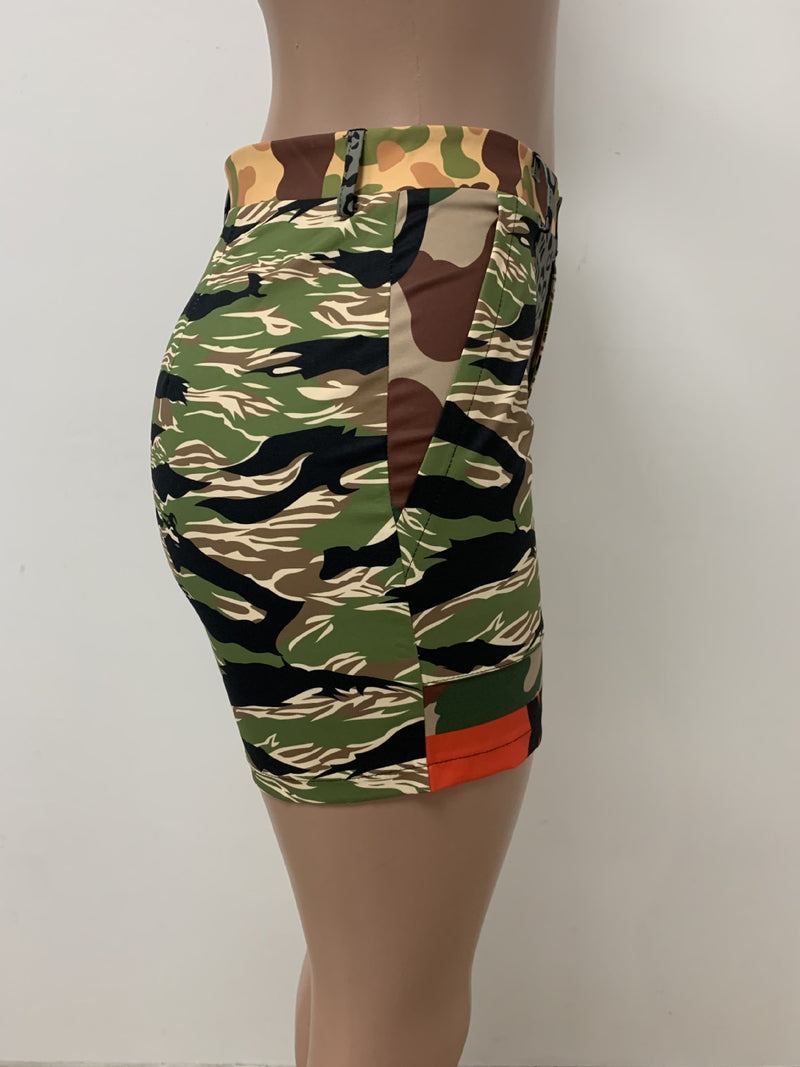 Camo Print Patchwork Slim Short LSD 83218