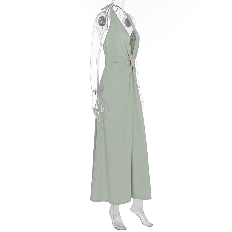 Halterneck Deep V Neck Backless Maxi Dress GWSD D1995197