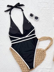 Contrast Color Backless One Piece Swimsuit CSYZ G333RY