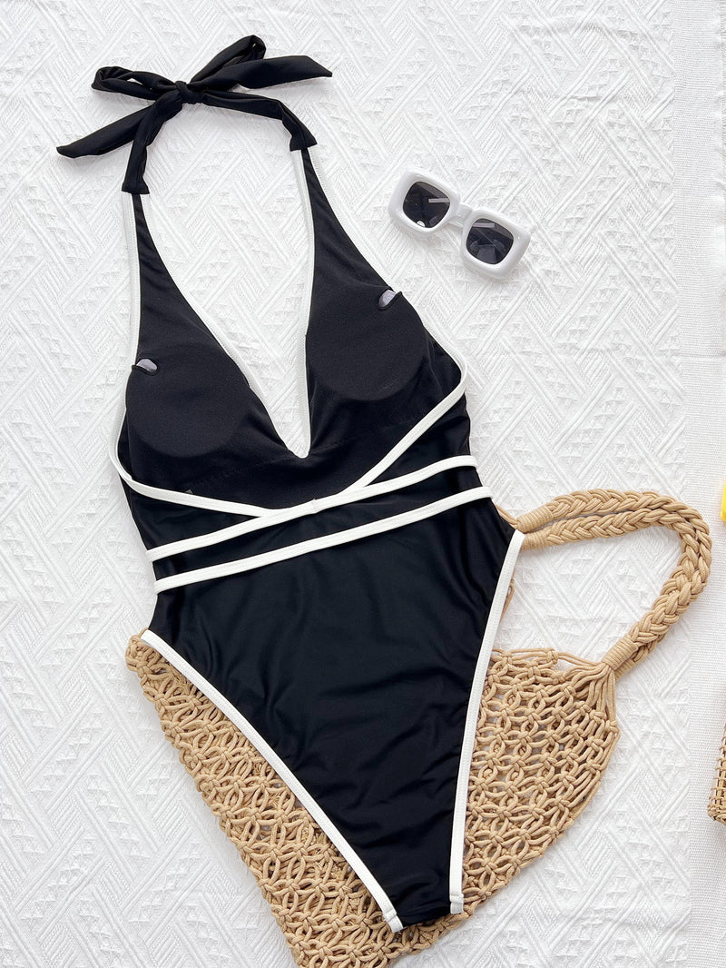 Contrast Color Backless One Piece Swimsuit CSYZ G333RY