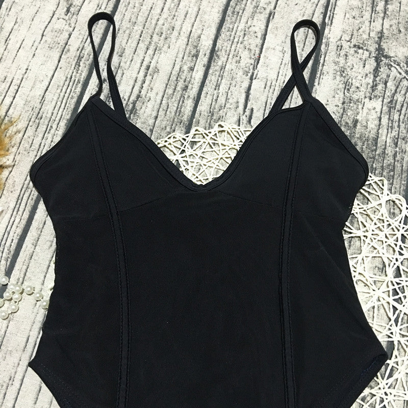 Black Mesh Sexy Bikini One Piece Swimsuit CASF 8763