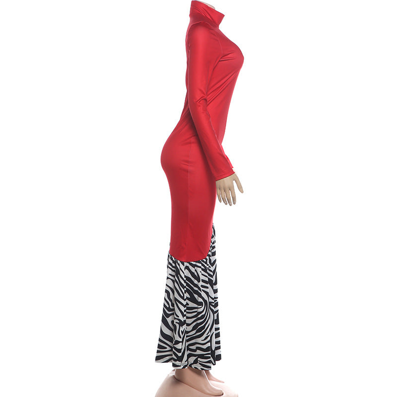 Zebra Stripe Contrast Color Splicing Maxi Dress DLSF K6D16933A