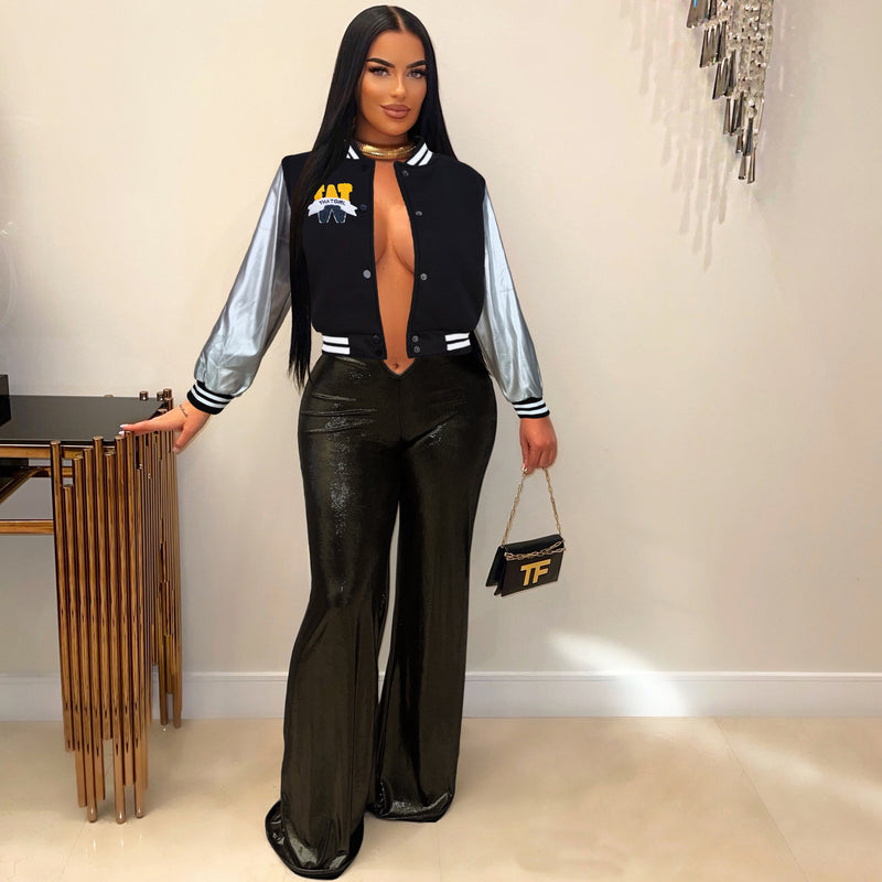 Embroidered Color Block Spliced Baseball Jacket MDF 5390