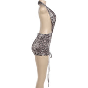 Snake Print Deep V Neck Mini Dress DLSF K6D07321A