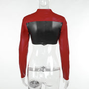 Fashion Contrast Color Short Leather Coat FL YY23427