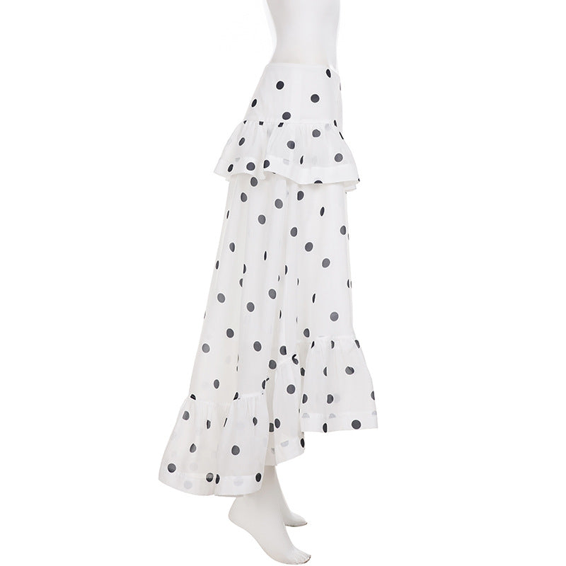 Polka Dot Print Irregular Long Skirts GPKJ MR43545