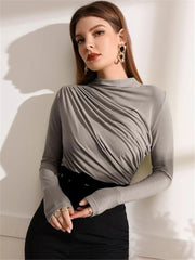 Pleated Solid Color T Shirt GZYF 1076