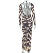 Long Sleeve Stripe Casual Maxi Dress GJYO JD305676