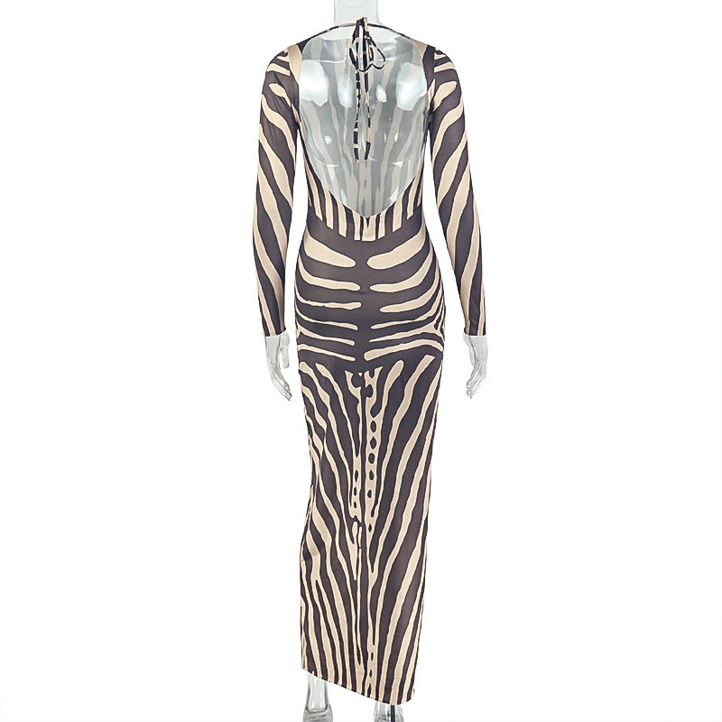 Long Sleeve Stripe Casual Maxi Dress GJYO JD305676