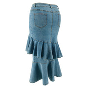 Plus Size Ruffle Irregular Denim Long Skirt GDAM 218634