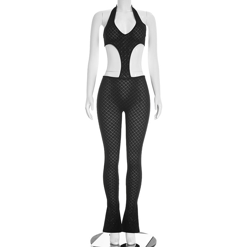 See Through Hollow Out Deep V Neck Jumpsuit GDSF J26JP067