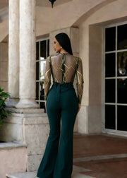 Mesh Embroidery See Through Wide Leg Jumpsuit LA 6005