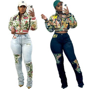 Plus Size Print Baseball Jacket Includes Lining TK 1496