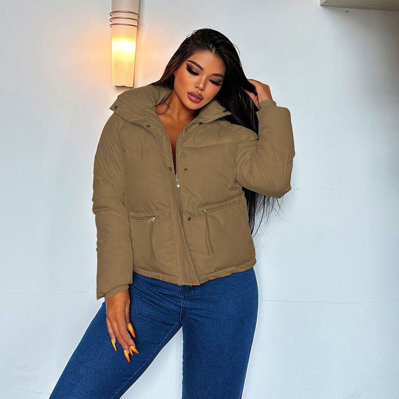 Long Sleeve Standing Collar Solid Color Cotton Jacket FL 23469