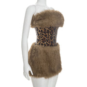Fur Patchwork Leopard Sequin Mini Dress GDSF D26DS271