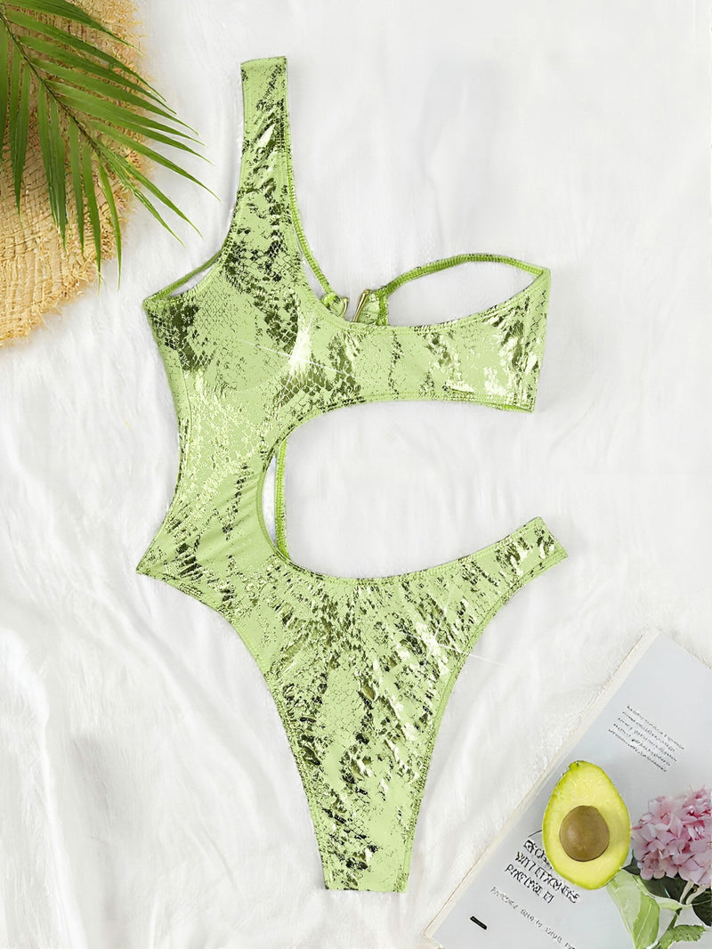 Solid Color Single Shoulder One Piece Swimsuit CASF 6787