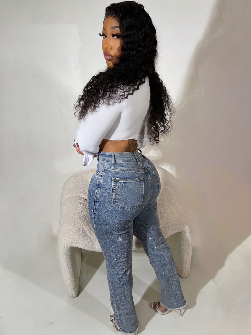 Hot Drill Holes Raw Edge Jeans CH 88028