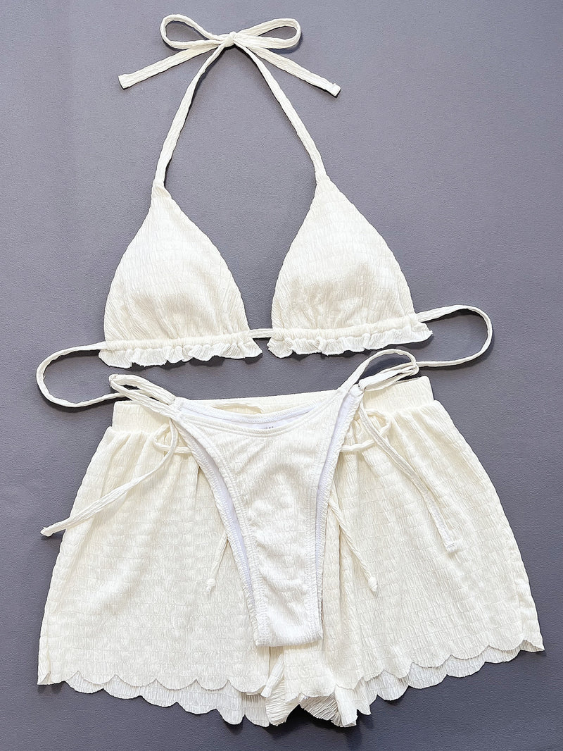 Sexy Halterneck Lace Up 3 Piece Swimsuit CSYZ D659WY
