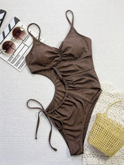 Solid Color Hollow Out One Piece Swimsuit CSYZ G106R
