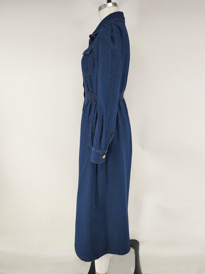 Long Sleeve Lapel Denim Maxi Dress GDAM 218785