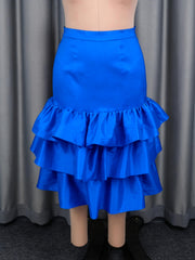 Plus Size Ruffles Solid Color Cake Skirts GKEN ASK051046