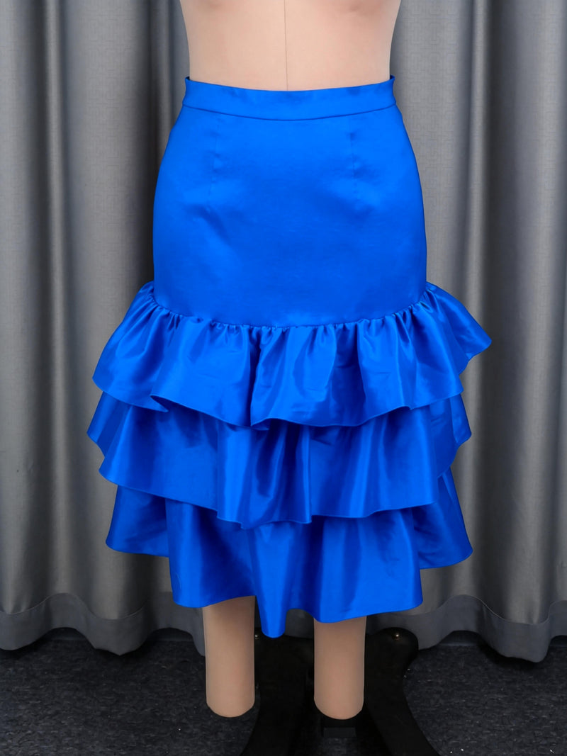 Plus Size Ruffles Solid Color Cake Skirts GKEN ASK051046