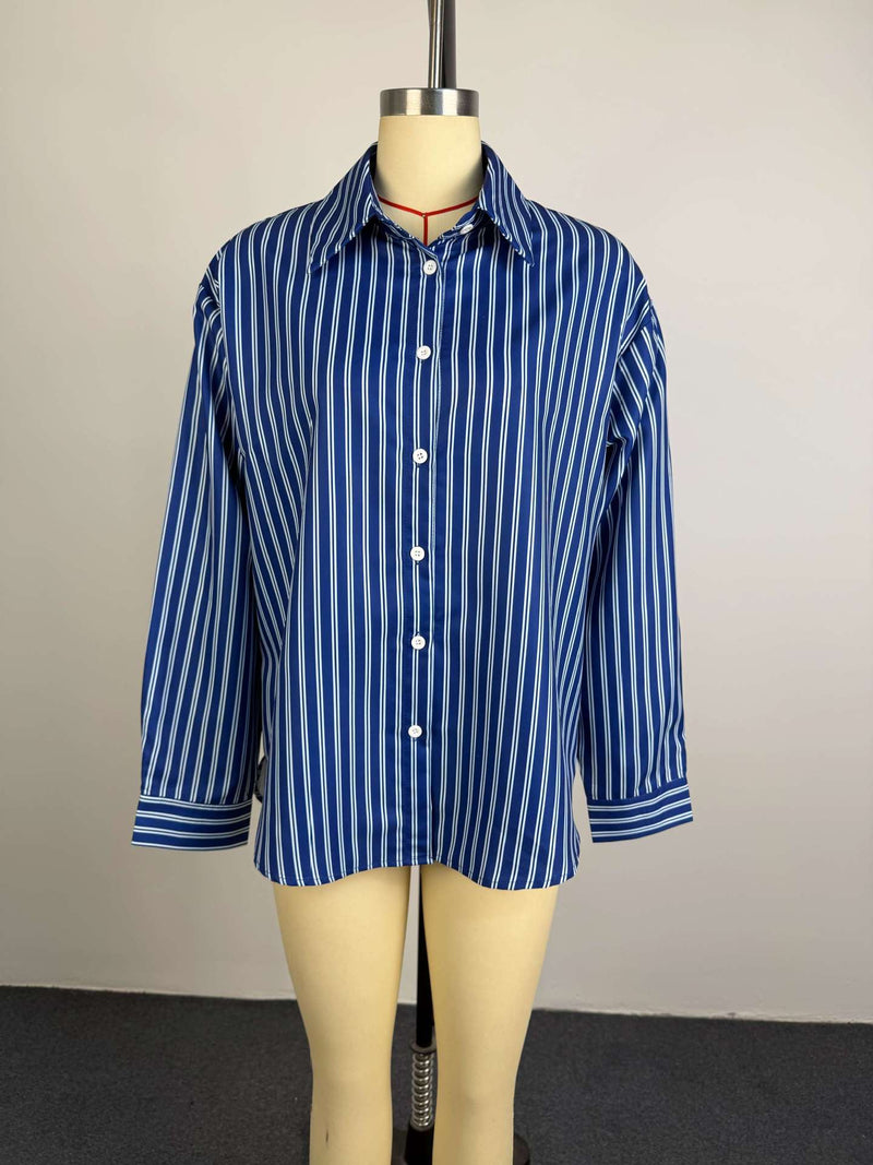 Stripe Long Sleeve Loose Shirt GCNE 75184